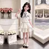 Lindo Conjunto de Dos Piezas de Camiseta Polo de Manga Corta de Dibujos Animados para Niñas Mayores, Verano Princesa Encaje Dulce Pastel Falda