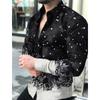 Outwear Camisa de Lapela Outono 2025 Masculina Amazon Europeia e Americana Camisa Estampada Masculina Cardigã Masculino Camisa de Manga Longa Masculina