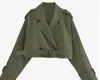 Gabardina corta transfronteriza para mujer, chaqueta corta con cuello de solapa, gabardina de otoño de moda de corte holgado para mujer, abrigo cortavientos de otoño