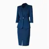 Jaqueta Blazer de Um Botão Azul Pavão Nova para Primavera e Outono Feminina Slim-Fit para o Trabalho Emagrecedora Vestido Cetim Blazer Profissional