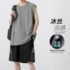 Traje Casual de Verano para Hombre Chaleco sin Mangas de Seda Helada Traje de Dos Piezas Deportivo Guapo Chaleco para Exterior Pantalón Cinco Puntos Traje