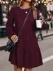 Vestido de Pastel en Capas de Pana Cuello Redondo Manga Larga Abullonada Holgado Cubre Imperfecciones Casual Vestido Corto para Mujer