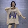 Camiseta de manga corta con capucha y estampado de elefante europeo para mujer, nueva camiseta de 2024 con diseño antiedad holgado y perforado en caliente para industria pesada