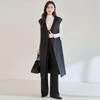 25 Otoño e Invierno Estilo Cachemir Lana Simple Tencel Cintura Alta Estilo Oficina Lana de Doble Cara Cuello en V Chaleco Largo 25596