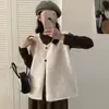 Chaleco Cardigan de Punto Simple con Cuello Redondo y Dos Botones Estilo Coreano para Mujer Otoño Invierno Nuevo Holgado Versátil Chaleco Suéter Gris