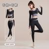 Traje de ropa de yoga de manga larga de dos piezas falsas, sujetador sin costuras, costuras en color contrastante, traje deportivo, ropa de entrenamiento para Pilates