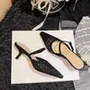 Versão alta D casa salto agulha pontudo verão saltos altos feminino gato com strass traseiro vazio boca rasa sapatos totalmente diamante temperamento novo