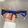 Gafas Retro de Bloqueo de Luz Azul con Bloques de Color para Mujer, Monturas Poligonales Artísticas de Moda, Gafas Sin Graduación Estilo Ins Transfronterizo