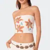 Verano 2025 Nuevo Estampado Callejero Americano Sexy Ajustado Chica Caliente Moda Estilo Retro Europeo y Americano Empalme Tube Top