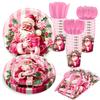 Mm301 Vermelho Natal Papai Noel Feriado Aniversário Louça 8 Pessoas 4 Peças Prato de Papel Copo de Papel Guardanapo