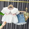 Moda verão para meninas e crianças, manga curta, conjunto de duas peças para bebê, novo 2022, traje de verão para bebê menina, vendas diretas da fábrica