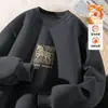 Sudadera de Forro Polar Roja para el Año del Caballo, Otoño e Invierno Espesa Versátil Holgada de Cuello Redondo para Hombre