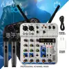Mixer Pequeno de 4 Canais com Efeitos DSP, Reverb, Bluetooth, Canto ao Ar Livre, Mixer de Gravação para Microfone Sem Fio Um-Para-Dois