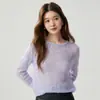 Suéter de cachemira con cuello redondo, encaje de lentejuelas calado para mujer, suéter de punto de ganchillo holgado, capa base de estilo suave