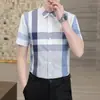 Camisa de Algodón a Cuadros de Contraste de Manga Corta para Hombre Camisa Casual de Negocios para Hombre Moda de Gama Alta Camisa de Verano de Manga Media