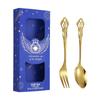 Royal Court colher de aço inoxidável Garfo de duas peças cross-border tableware caixa de presente colher de café vintage Garfo terno presente de mão