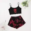 Coletes de Manga Fina Europeus e Americanos Transfronteiriços Top com Alças Short para Casa Roupa de Dormir Conjunto de Duas Peças Pijamas Pijamas Femininos