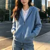 Suéter de color liso para mujer, nuevo estilo otoño e invierno, estilo casual, cárdigan de punto con capucha y cremallera para mujeres petite, top exterior de moda