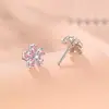 Brincos de Flor de Cerejeira em Prata Pura S999 para Mulheres, Brincos de Diamante Rosa, Estilo Nicho de Luxo, Temperamento Único, Brincos Simples