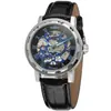 15 Cores Vencedor Moda Masculina Estilo Europeu e Americano Numerais Romanos Vazado Retro Pulseira de Couro Relógio Mecânico Manual