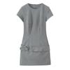 Decote Redondo Manga Curta Cinto Fino Cruzado Sexy Moda Europeia e Americana Estilo Vestido Cintura Feminina Curto Outono Estilo Cruzado
