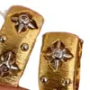 Anillo, pendientes y collar con trébol de cuatro hojas hueco, estilo buchi retro francés, dorado cepillado, joyería antigua de alta calidad.