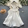 Vestido Vermelho Acinturado de Renda com Gola Boneca Estilo Socialite para Mulheres, Estilo Puro Desejo de Verão, Longo Elegante para o Trabalho