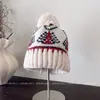 Invierno Retro Árbol de Navidad Moda Gorro de Lana para Mujer Mezcla de Lana Cálido Gorro Pulóver Casual Versátil Gorro Tejido Moderno