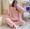 Otoño e Invierno Estilo Dulce Corazón Ropa para el Hogar para Mujer Jacquard de Terciopelo Coral Talla Grande Pijama Cálido Conjunto Lindo Se Puede Usar Afuera