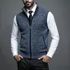 Chaleco cárdigan de punto para hombre de otoño e invierno transfronterizo, suéter de punto, engrosado y forrado de polar, cuello alto, chaleco sin mangas, prenda de abrigo