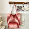 Bolsa de Lona Listrada Reversível 2026 Novo Estilo Coreano Ins Tote Bolsa Casual Ombro Único Grande Capacidade Bolsa de Compras