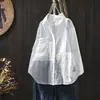 Camisa de Algodón Rayada Jacquard Bordado de Gama Alta de Comercio Exterior para Mujer, Holgada, Patchwork, Manga Larga, Ropa de Otoño, Temperamento, Rejuvenecedora, Camisa Blanca
