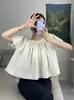 Camisa de Verano Nueva Chic Coreana Estilo Francés Sencilla Diseño de Corbata Plisada Doble Cara Manga Corta