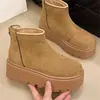 Botas Martin Versáteis e da Moda com Aumento de Altura Forradas de Lã 2025 Inverno Novo Plataforma Salto Grosso Botas de Cano Curto Femininas Fosco Pequenas