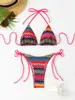 Estilo étnico transfronterizo retro geométrico triángulo top de copa con lazos laterales triángulo bragas bloque de color retro traje de baño de playa