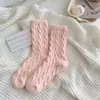 Meias Veludadas Australianas Novas para Mulheres, Engrossadas para Meninas, Cor Doce, Cor Pura, Agulha Dupla, Quentes para Casa, Estilo Doce, Meias de Cano Médio para Mulheres