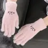 Luvas de Pelúcia para Mulheres, Luvas de Inverno com Tela Sensível ao Toque de Cinco Dedos, Acolchoadas para Aquecimento, Design Fofo de Desenho Animado, Adequadas para Estudantes, Antifrio para Ciclismo