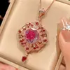 Venda Quente Nova Joia Huabi Fundo de Cobre Banhado a Ouro Corte Rosa Pedra Colorida Pingente com Borla Ouro Rosa Pedra Principal 14mm