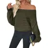 Suéter pullover de comercio exterior transfronterizo europeo y americano, nuevo estilo otoño e invierno 2026, casual, maduro, holgado, suéter verde de hombros descubiertos para mujer