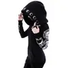 Sudadera Punk Peng con Capucha Estampado de Luna Manga Larga Negra