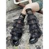 Calcetines de pelo fino hasta la mitad de la pantorrilla malla de hadas encaje costura manga para pierna Lolita encaje multicapa calcetines para pantorrilla de chica caliente