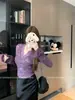 Camada Interna de Renda Roxa com Decote em V Profundo e Design de Corte Baixo, Estilo Puro e Sexy Deslumbrante, Camiseta Hot Girl Primavera e Outono, Top Acinturado para Mulheres