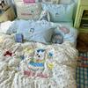 Lençol de Algodão Lavado Classe A Conjunto de Quatro Peças Primavera Desenho Animado Toalha Capa de Edredom Bordada Conjunto de Três Peças para Cama Nantong Home Textile