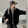 Chaqueta de Trabajo para Niños Primavera y Otoño 2026 Modelo Nuevo Chaqueta de Otoño con Capucha para Niños Mayores, Elegante Top Dos en Uno
