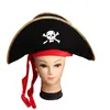 Suministros de Halloween Accesorios de Piratas del Caribe Sombrero de Capitán Sombrero de Pirata Plano con Cinta Roja Cuerda Roja Sombrero de Calavera