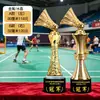 Trofeos de cristal hechos a medida para competiciones de bádminton, premios y recuerdos personalizados para campeones de eventos deportivos individuales y de dobles