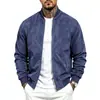 Moda otoñal masculina transfronteriza: Chaqueta bomber de gamuza de color liso estilo americano con cuello de béisbol y cremallera
