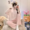 Pijama Rayado para Mujer de Primavera y Otoño, Algodón Elástico tipo 180g, Manga Larga, Ajuste Holgado Casual, Ropa de Casa Dulce para Estudiantes Venta al por Mayor