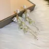Pendientes de borla de flor de concha blanca transfronterizos europeos y americanos con perlas, pendientes de estilo de corte francés, pendientes ligeros y lujosos con un toque de alta gama
