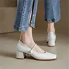 Zapatos Mary Jane de tacón alto, punta cuadrada, retro, de cuero suave, cómodos, con una sola tira, adecuados para ir al trabajo, zapatos de tacón grueso estilo francés poco profundos